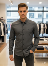 CLVIN KLIN JEANS Charcoal Gray Micro-Pattern PLAIN SHIRT